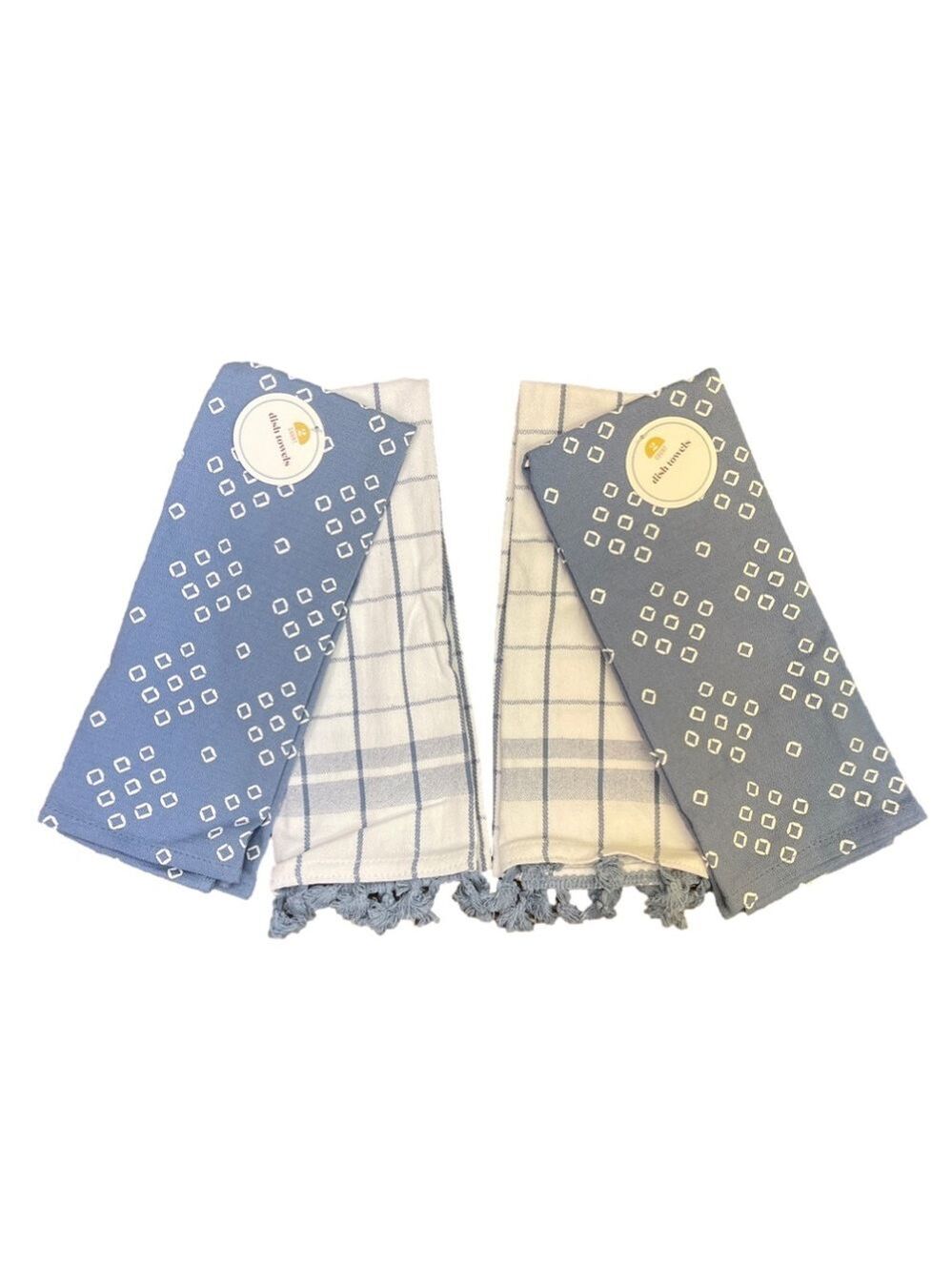 New 4 Count Blue & White Dish Towels 100% Cotton